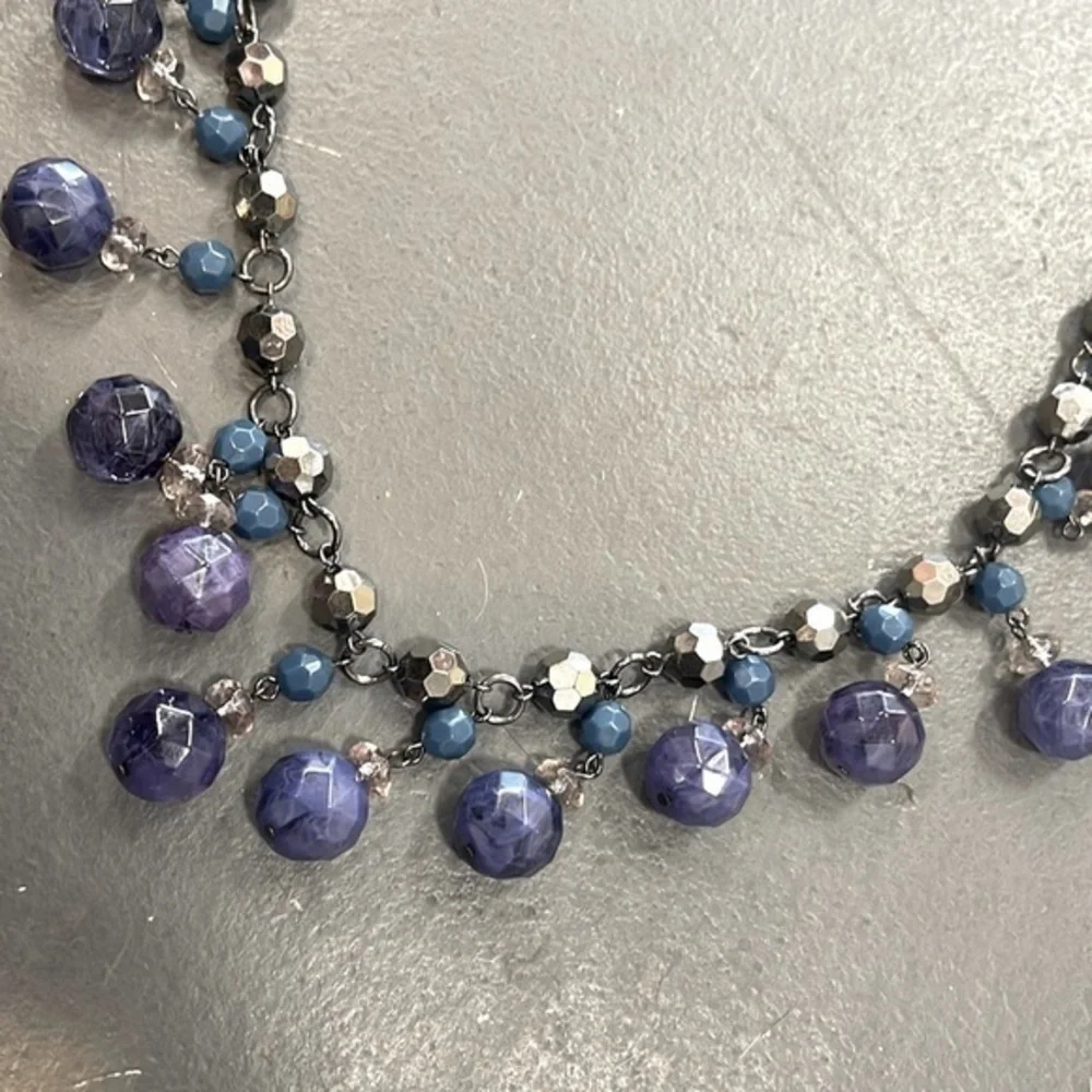 LOFT COSTUME JEWELRY PURPLE AND BLUE BEADED NECKLACE